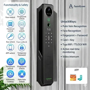 Aurelysse Palm Vein Unlock Smart Lock 3D Face Recognition Video Intercom High Security Wood WiFi OEM ODM Factory