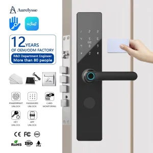 Aurelysse Smart Fingerprint RFID Card Password Key TTlock Hotel Lock System with Cloud Storage for Wood Doors CE FCC ROSH