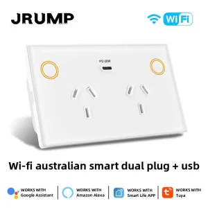 Australian Standard Wi Fi Zigbee Brass 2 Outlet USBC Smart Wall Socket PD20W Fast Charging Alexa Voice Control Power Monitor