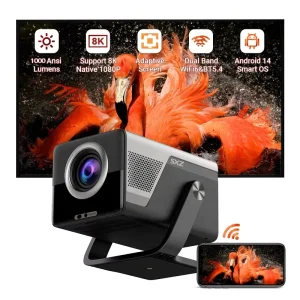 Auto Focus Android 14 System Home Theater Big Screen Portable Smart WiFi 6 BT 1000 ANSI Lumen Native 1080P LCD 8K Projector