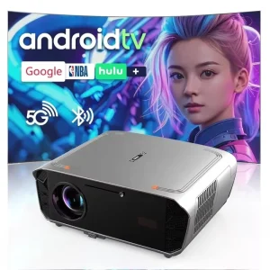 Auto Focus/Keystone 4K 1850ANSI Google TV Home Projector with HIFI STEREO Dual-Band WiFi Prime Apps & 8000+ Apps
