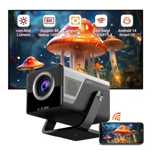 Auto Focus Keystone Android 14 1080P 8K WiFi 6 Home Cinema 3D Smart Phone Short Throw Projector