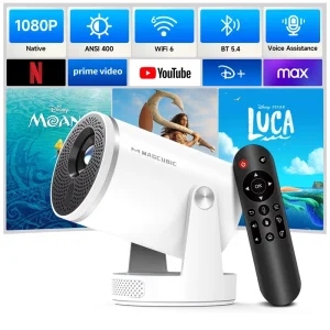 Auto Focus Obstacle Avoidance Smart 1080P Projector HY320 Pro 400 ANSI Air Mouse WiFi 6 BT5.4 Android 14 Pocketable