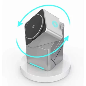 Auto-Rotation 3-in-1 Wireless Charger with Foldable Design for Desktop Use 15W Fast Charging for Phones & Smart Watches