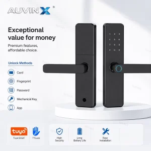 Auvinx Cerradura Inteligente Para Puerta Smart Door Lock with Tuya TTLock APP Fingerprint Password Digital for Smart Home Wooden