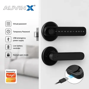 Auvinx Cerradura Inteligente Smart Door Lock Tuya Fingerprint Password Card Key APP Control Digital Handle Lever Lock for Home