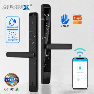 Auvinx Cerradura Inteligente Smart Door Lock with Tuya TTLock APP Fingerprint Password Digital Waterproof for Front Aluminum