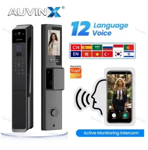 Auvinx Cerradura Inteligente Smart Lock Face Recognition Fingerprint Password Video Intercom Tuya WIFI Digital Biometrics Lock