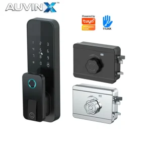 Auvinx Cerradura Inteligente Tuya WIFI TTLock OEM ODM Rim Lock Fingerprint Password IC Card Biometrics Smart Digital Door Lock