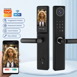 Auvinx Fechadura Cerradura Inteligente Para Puerta Digital Locks Fingerprint Smart Password Card Big Tuya WIFI Camera Door Lock