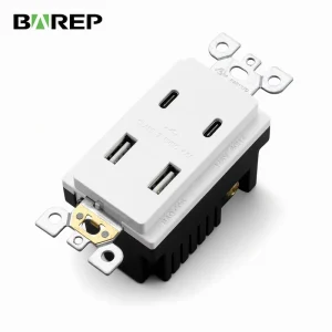 BAREP 4.8A In Wall USB Charger Outlet 2 USB C 2 USB A CULus Listed with Smart Charging IC for US Standard Box Installation