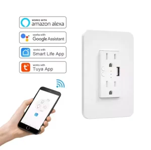 BK Module Wifi Receptacle Outlet Double Power Outlet Smart WiFi WiFi Wall Socket With USB Charger Port Charger Works With Alexa
