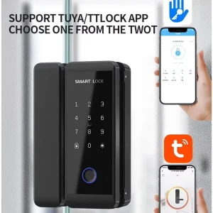 BR02 High Quality Double Side Open Glass Door Fingerprint Smart Lock Cloud /Wi-Fi Tuya App for