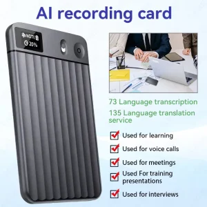 BWAi7 Ultra-Thin Metal Voice Recorder Card Notes Meeting Minutes Real-Time Translation Mind Mapping for Android iOS