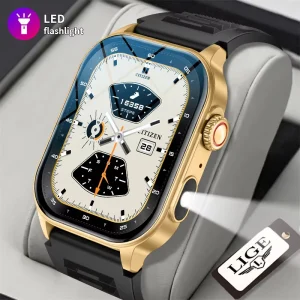BWKM02 New Fashion Smart Watch Square Stainless 24H Health Monitoring Flashlight Voice Assistant 370mah Smartwatch for Men