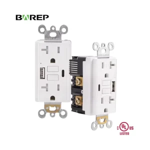 Barep 20A GFCI Receptacle with USB A+C 4.8A Combo Port ETL Listed Tamper Resistant Wall Outlet for Hotel Airport Charger