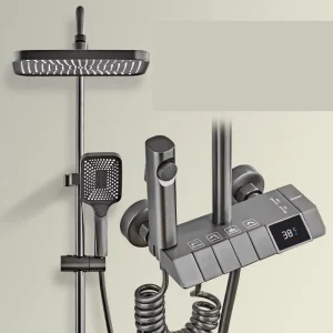 Bathroom Wall Mounted Smart White Grey Piano Led Digital Display Rain Shower Set System with Shower Head Faucet Spray Gun