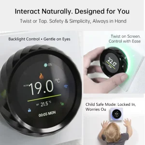Beca BHT Tuya APP 1.6 Inch 5+1+1 Day Programming Smart Knob Thermostat Floor Heating Parts Heating Boiler Electric Heating