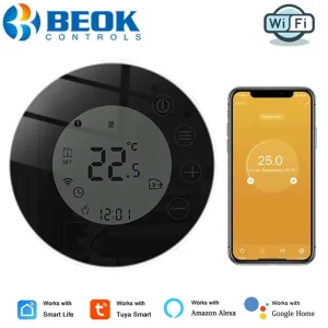 Beok TDR83 Round WiFi Electric Heating Thermostat 16A Black/White Optional Anti-freeze Protection ±0.5°C Accuracy