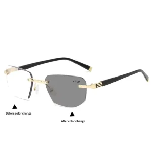 Bifocal Progressive-Power Photochromic Reading Glasses Metal-Frameless Blue-Light-Blocking Smart-Focusing Presbyopic Lenses