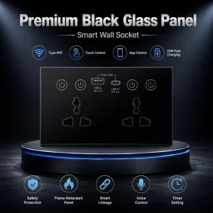 Black Universal 2 Gang Smart Socket 16A Double Outlet Wall Socket for Home Office Hotel Power Control