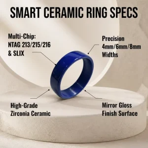 Blue Ceramic Wedding Bands or Rings for Inlay Gloss Finish CNC Inner Channel DIY NFC Smart Business Card
