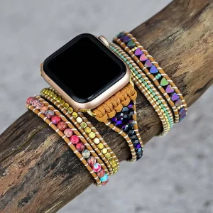 Bohemian Multi Layers Beaded Bracelets Smart Watch Strap Natural Stone Handmade Woven Watch Band for Apple Watch