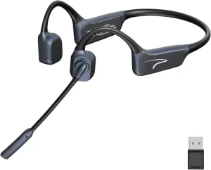 Bone Conduction Headset Headphones with Mic, 5.2 Bluetooth Headphone with AI Noise Canceling Microphone for Call Center, Workout