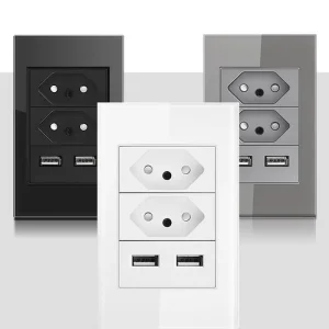 Brazilian Standard Luxury Wall Socket Dual Power Supply and Dual USB a Output Ports 20A Support Tempered Glass Panel