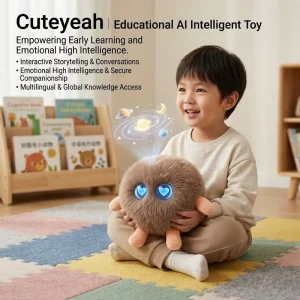 Brown Fluffy Ball Plush Toy ChatGPT AI Smart Voice USB C Fast Charging 60+ Languages Interactive Cuteyeah BD01 Bedtime