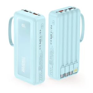 Bulk High Capacity 20000mAh Power Bank PD22.5 Fast Charging Battery Pack Built in 4 Cables Power Bank Station