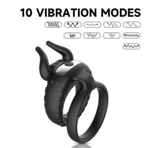 Bull Head and Horn Penis Lock Ring for Men Double Ring Double Vibration Delay Vibration Penis Lock Ring Sex Toys for Men