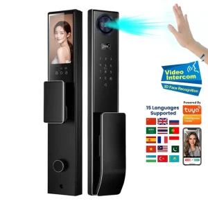 CE FCC 7-in-1 Tuya Video Intercom Palm Vein Face Recognition Fingerprint Keyless Entry Security Smart Door Lock