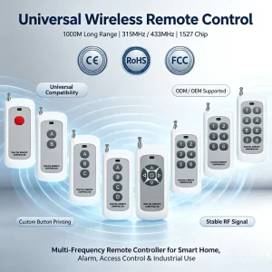 CE RoHS FCC Certified Universal 1000m 1527 Wireless Remote Control Switch for Smart Home Garage Door Opener Rolling Shutter