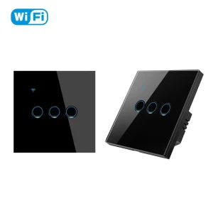 CE Tuya Smart Remote Control Groove Design Switches Glass Panel Touch Wall 3 Gang EU UK Standard Smart Switch