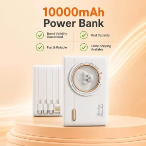 CE UN38.3 MSDS 10000mAh Power Bank with Built-In Cables, Fast Charging Portable Travel Charger for