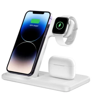 Wholesale CE-Certified 15W Fast 3-in-1 Wireless Charging Stand with Magnetic Function for iPhone 17, 16, 15, 14, iWatch, and AirPods