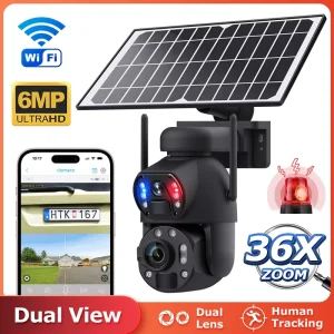CONDA 36X Optical Zoom Dual View Solar Battery PTZ Camera 6MP 4G WiFi CMOS IP66 Night Vision Human Motion Tracking Two Way Audio