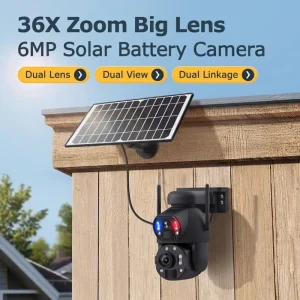 CONDA 36x Optical Zoom Solar PTZ Camera 6MP 4G WiFi CMOS IP66 Night Vision Wide Angle Motion Detection Two Way Audio SD Cloud