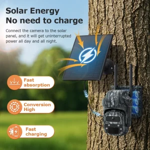 CONDA 3MP WiFi Solar Camera Auto Tracking Pan Tilt Two Way Audio Wide Angle 7800mAh IP66 Memory Card Cloud CMOS Outdoor