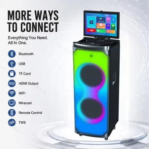 CSN K7710 Smart Android Karaoke Speaker with 14.1 Touch Screen WiFi YouTube Bluetooth RGB LED Lights