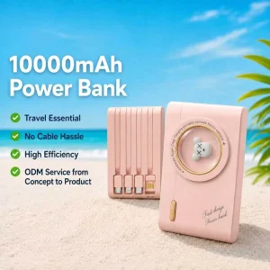 Camera-Inspired 10000mAh Power Bank with Built-In Cables, Cute Portable Fast Charger and Backup Battery