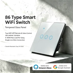 Capacitive Touch WiFi Smart Switch Single Live Wire Control App Timing Function Tempered Glass Alexa Google Wall Switch