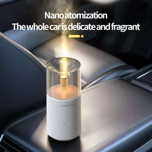 Car Aroma Diffuser USB Portable Humidifier Warm Flame Night Light Nebulizing Scent Diffuser for Car Home Office