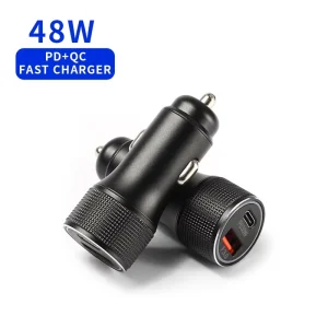 Car Charger 2 in 1 3.1A PD 48W 2 Port Car Charger Adapter Portable USB Car Charger Fast Charging for Mobile Phone