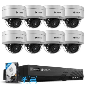 Cctv Camera System 8 Channel 8X 5MP IK10 Vandal Proof IP67 Dome IP Camera with Audio AI Human Vehicle Detection & Night Vision