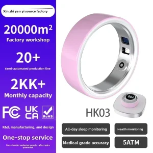 Ceramic Shell HK03 Smart Ring Battery-Powered Heart Rate & Blood Oxygen Monitor Sleep Pedometer Fitness Tracker App-Controlled