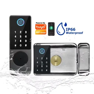 Cerraduras Electronica Automatic Digital Wifi Smart Rim Door Lock with Tuya APP Waterproof Fingerprint Door Lock