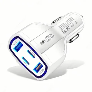Chargeur De Voiture Rapide 4 en 1 Portable Car Subscription Charger Car Mobile Charger Fast Charging with Two Type c Cord