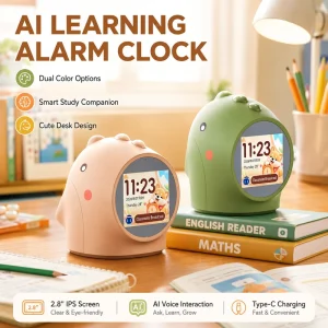 Children AI Alarm Clock Dinosaur Shape Educational Clock for Kids Table Voice Control Study Companion Gift for Boys Girls